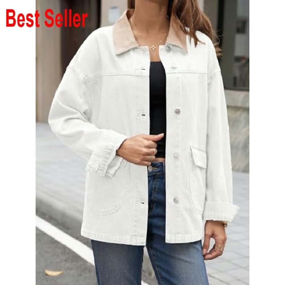 Oversized Denim Jacket Classic Y2K Streetwear Button Down Drop Shoulder - Picture 5 of 7